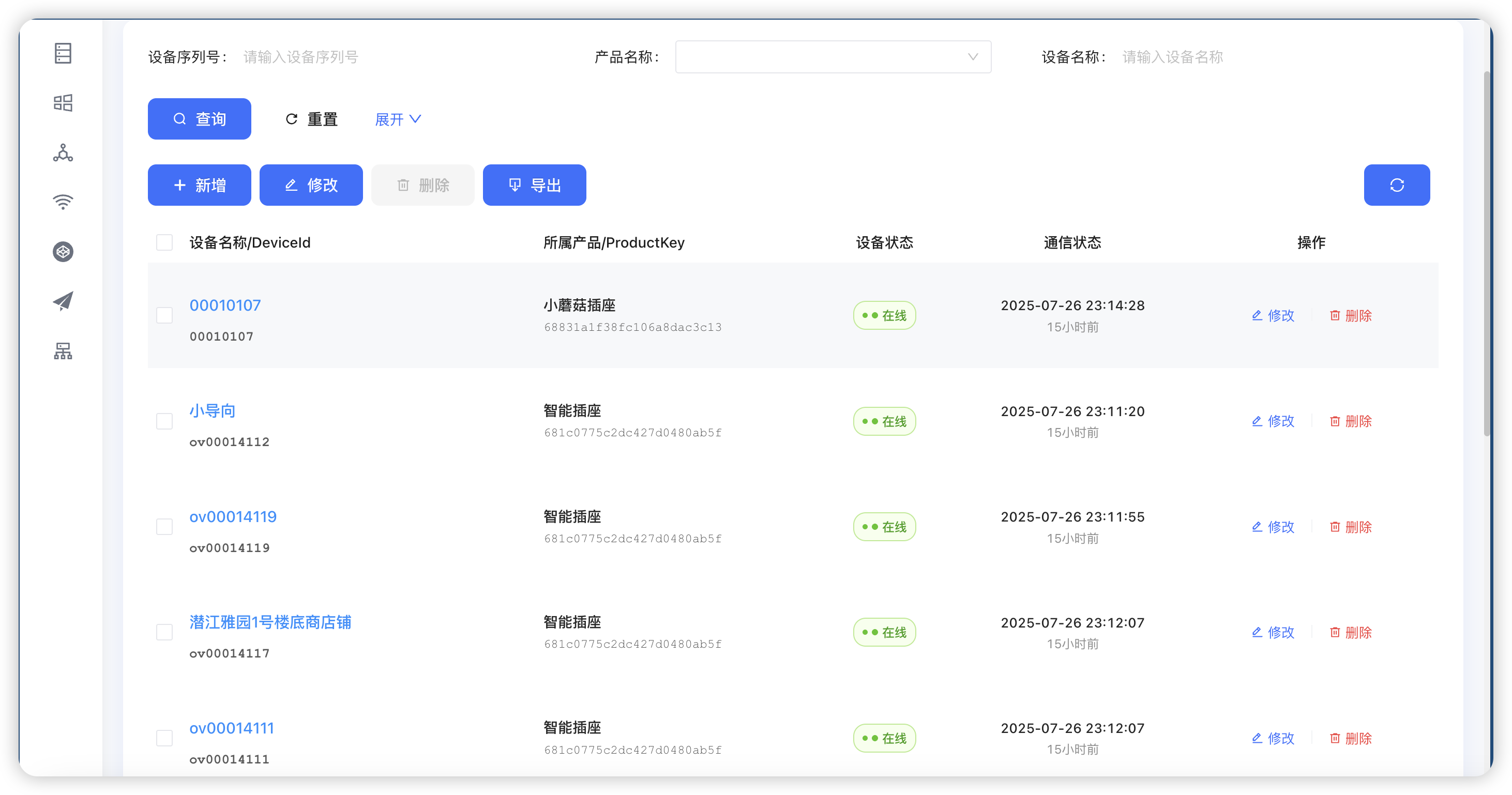设备列表 - 展示所有已注册设备的基本信息 设备列表