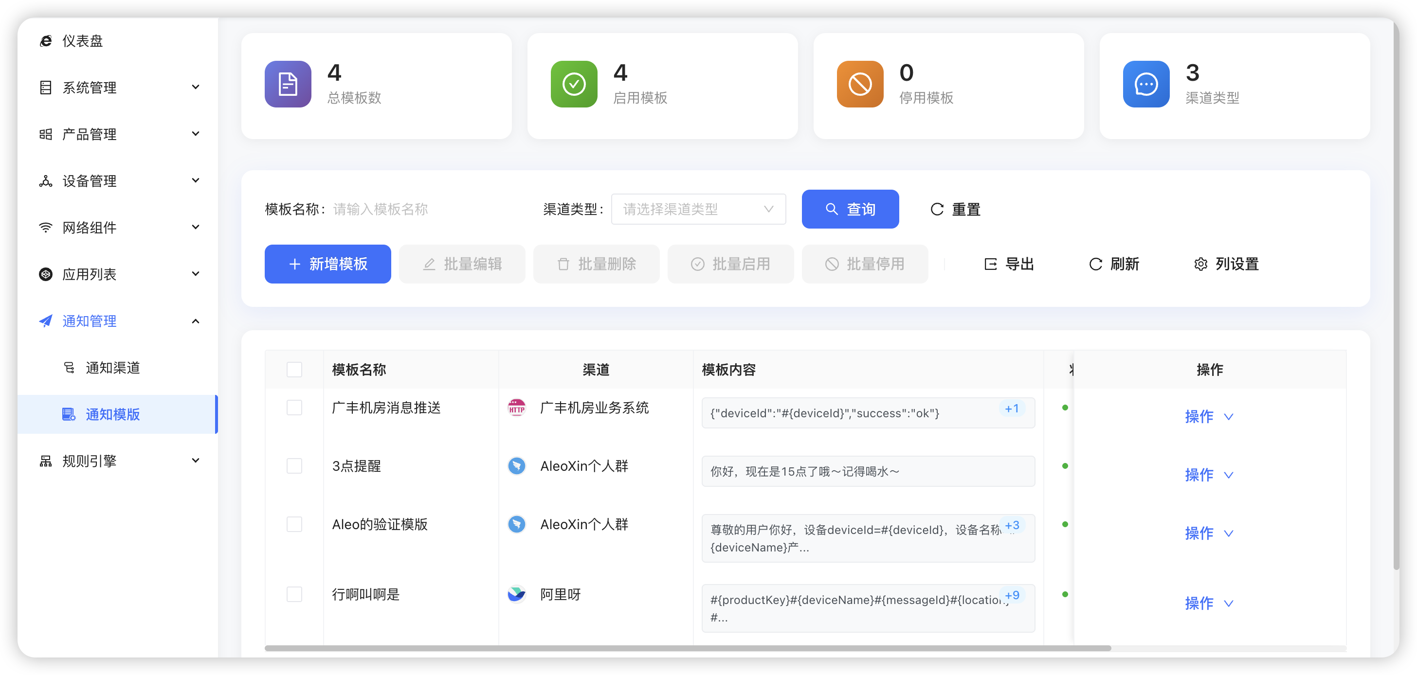 通知模版配置 - 支持创建和编辑通知模版 通知模版